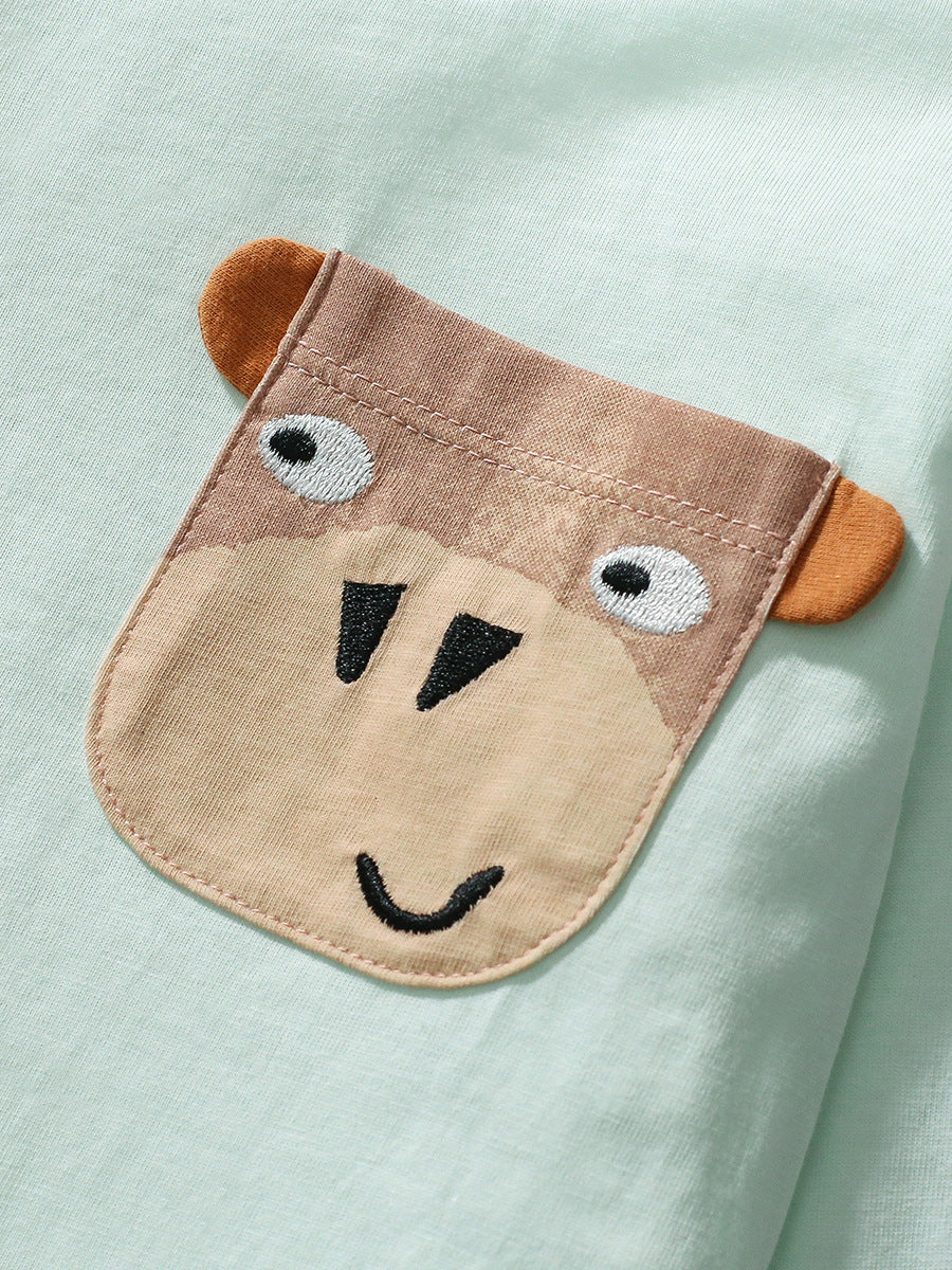 Kids’ Animals Cartoon Pocketed Short Sleeved T-shirt in European and American Style for Summer-2