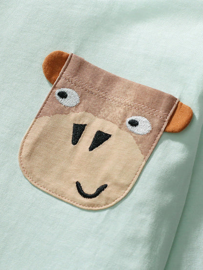 Kids’ Animals Cartoon Pocketed Short Sleeved T-shirt in European and American Style for Summer-2
