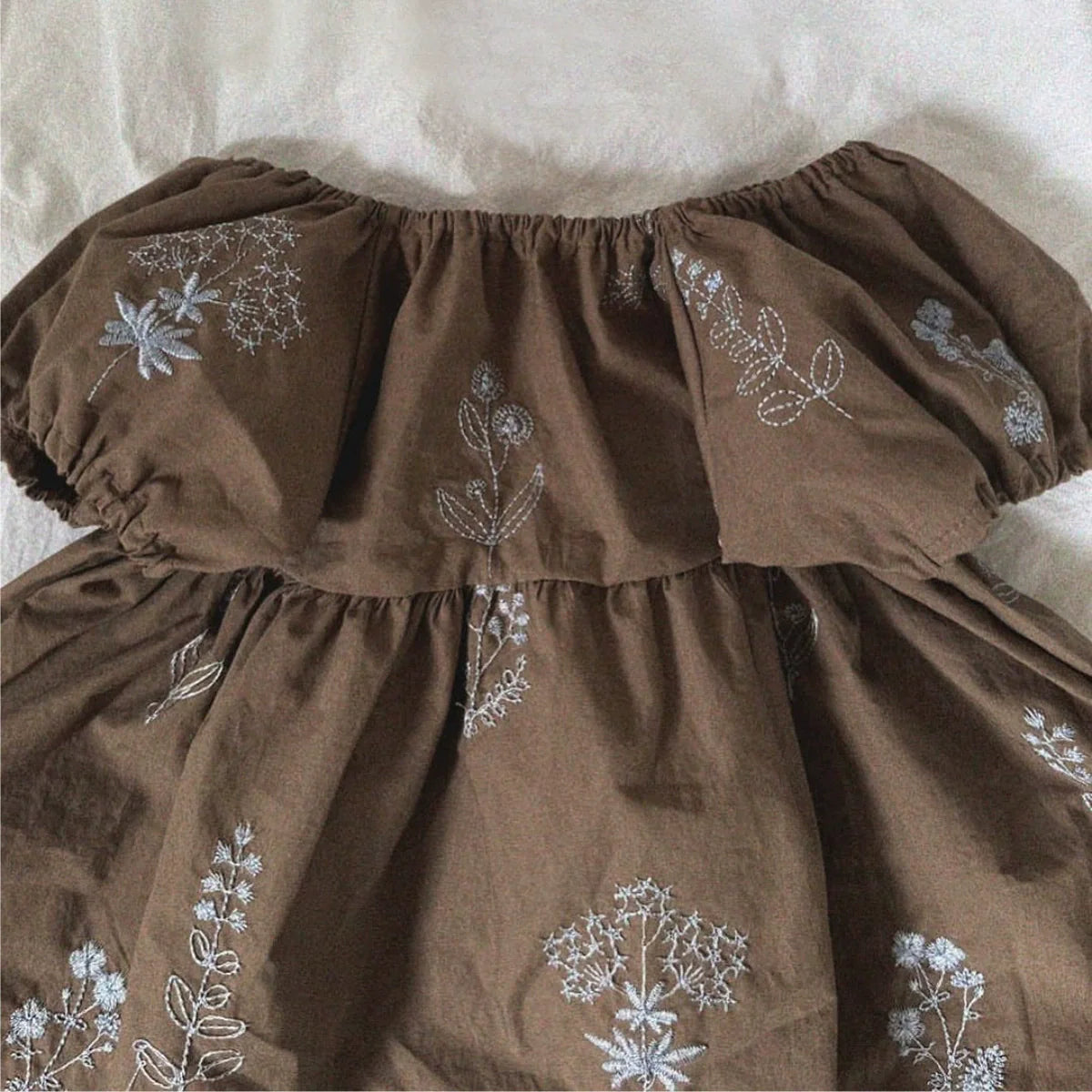 Summer Hot Selling Baby Kids Girls Vintage Short Sleeves Flowers Embroidered Princess Dress-1