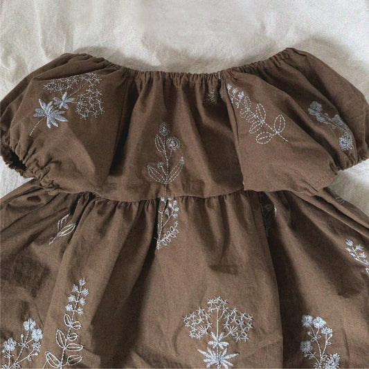 Summer Hot Selling Baby Kids Girls Vintage Short Sleeves Flowers Embroidered Princess Dress-1
