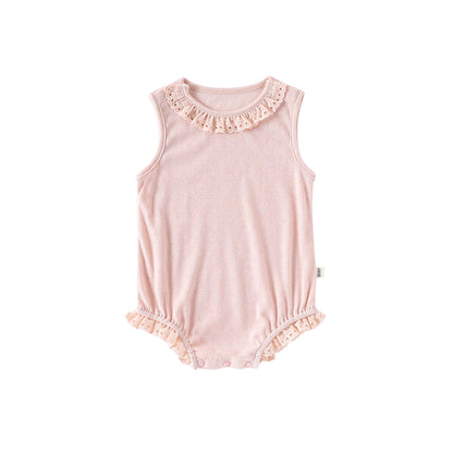 Summer Arrival Baby Girls Hollow-out Pattern Onesies Bodysuits with Collar-2