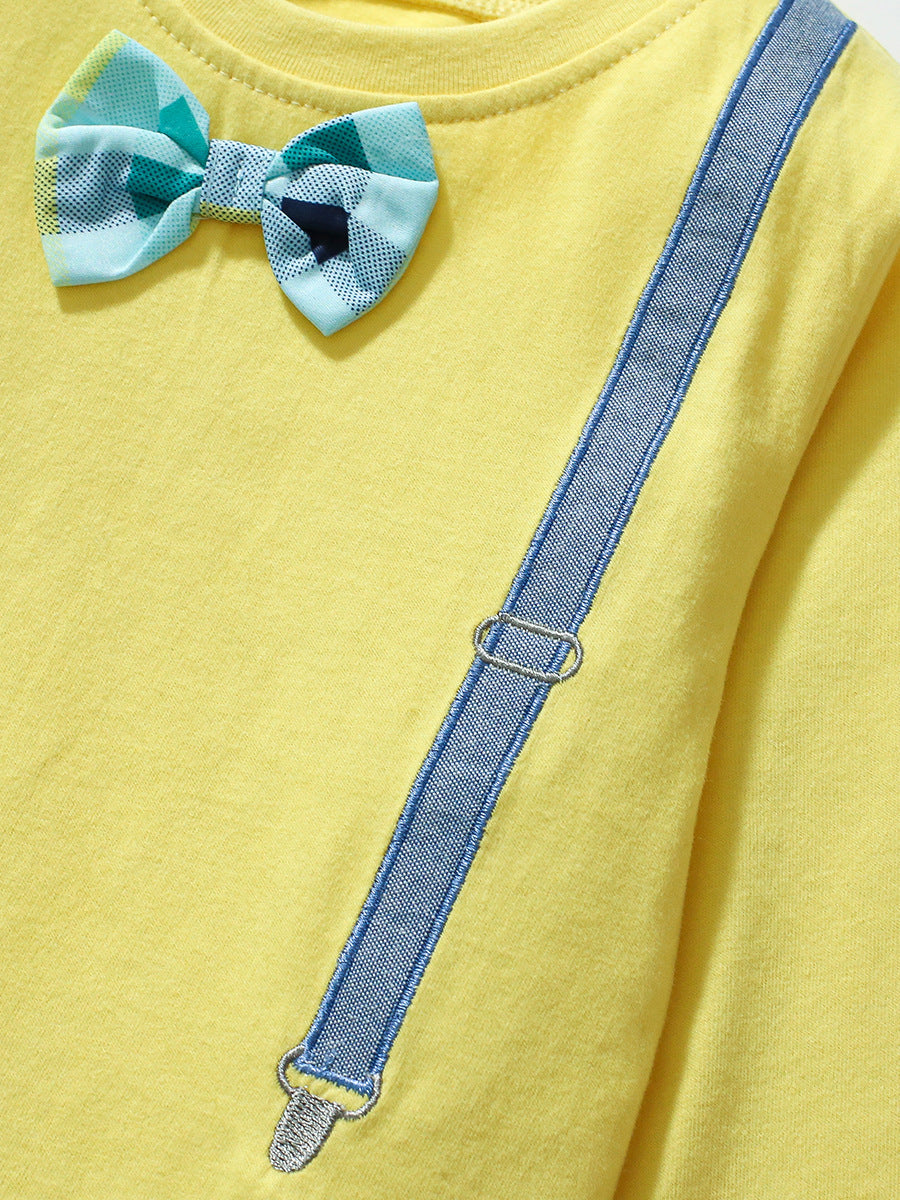 Kids’ Strap Cartoon Pattern Short Sleeves T-shirt in European and American Style for Summer-2