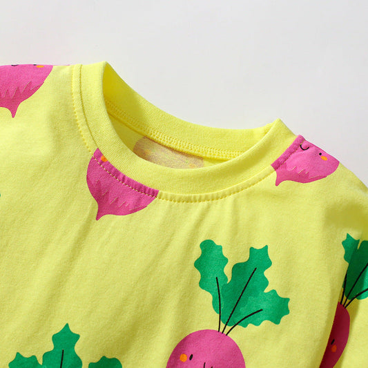 Summer Arrival Cartoon Radish Pattern Short Sleeves Dress for Stylish-1