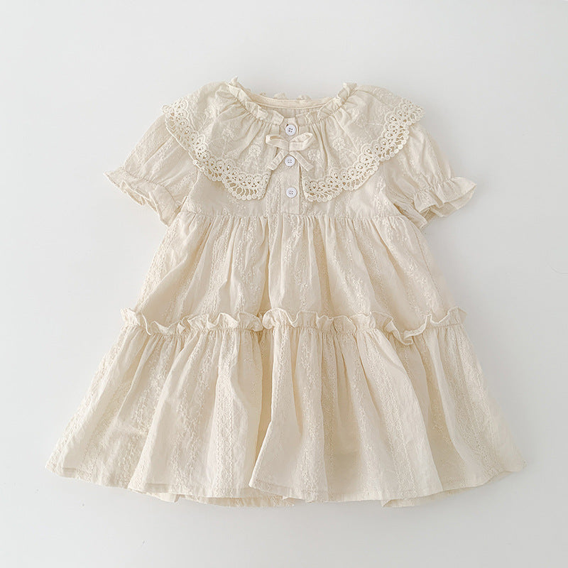 Summer Baby Girls French-style Floral Embroidery Pattern Short-sleeved Plain Onesies or Dress â€“ Princess Sister Matching Set-2
