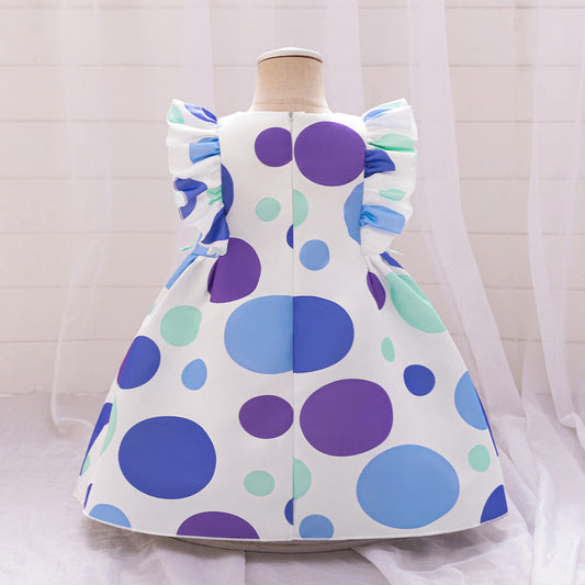 Summer Baby Kids Girls Fly Sleeves Crew Neck Fashion Polka Dots Dress-1