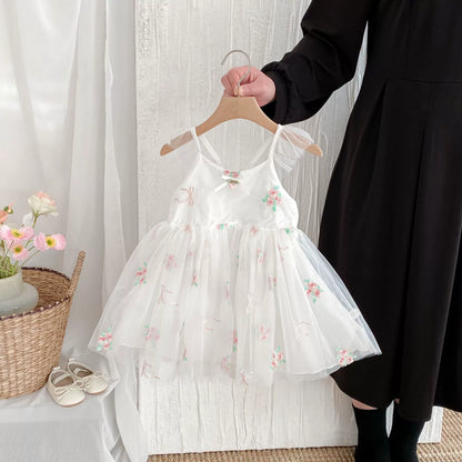 Summer Arrival Baby Girls Flowers Embroidered Tulle Design Sleeveless Dress-3