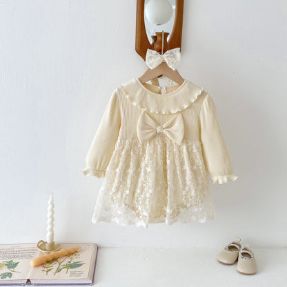 Spring Arrival Baby Girls Cute Floral Embroidered Tulle Long Sleeves Onesies-2