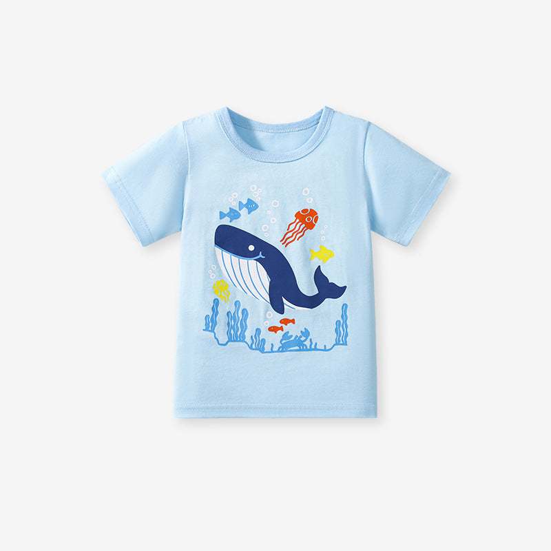Kids’ Animals Cartoon Pattern Short Sleeves T-shirt in European and American Style for Summer-2