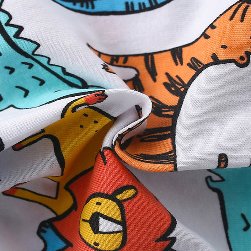 Summer Baby Kids Cartoon Lions and Elephants Pattern T-shirt and Shorts Clothing Set for Boys-3