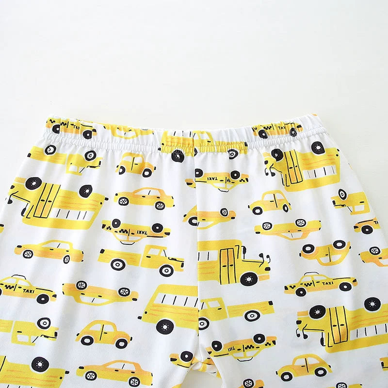 Summer Baby Kids Cartoon School Bus and Taxi Pattern T-shirt and Shorts Clothing Set for Boys-2