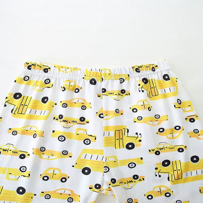 Summer Baby Kids Cartoon School Bus and Taxi Pattern T-shirt and Shorts Clothing Set for Boys-2