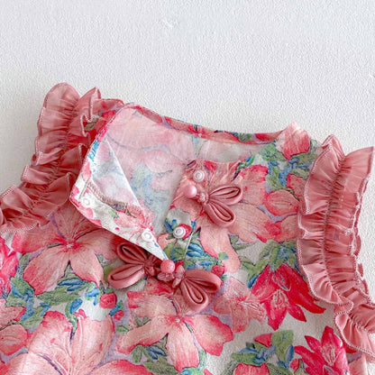 Summer Arrival Baby Girls Vintage Flowers Pattern Onesies