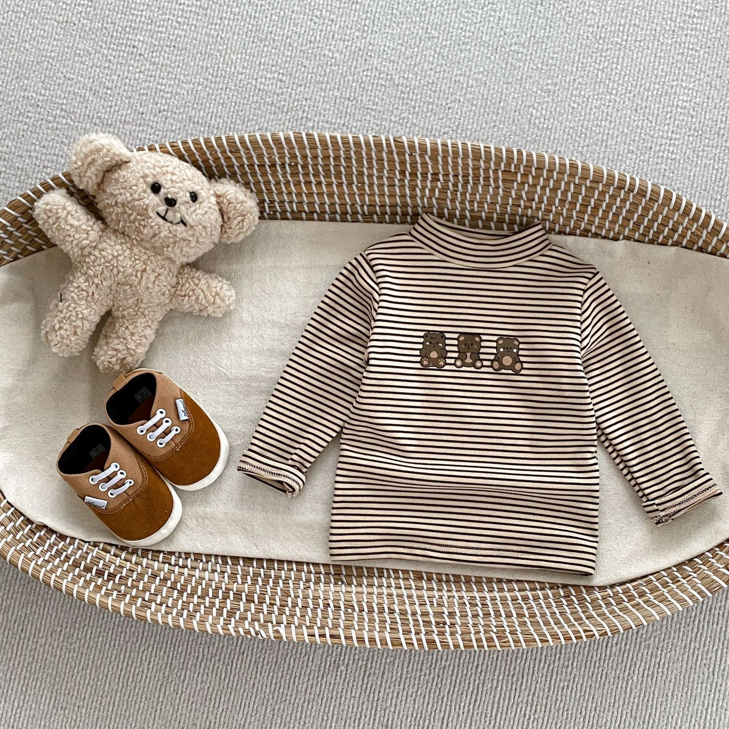 Arrival Autumn Baby Boys Long Sleeves Striped Teddy Top Shirt and Versatile Pants – Matching Set-3