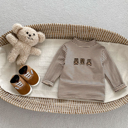Arrival Autumn Baby Boys Long Sleeves Striped Teddy Top Shirt and Versatile Pants – Matching Set-3