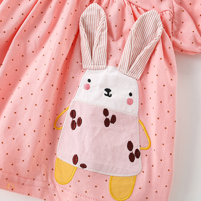 Summer Arrival Rabbit and Dots Pattern Short Sleeves Cute Dress for Stylish Girls-2