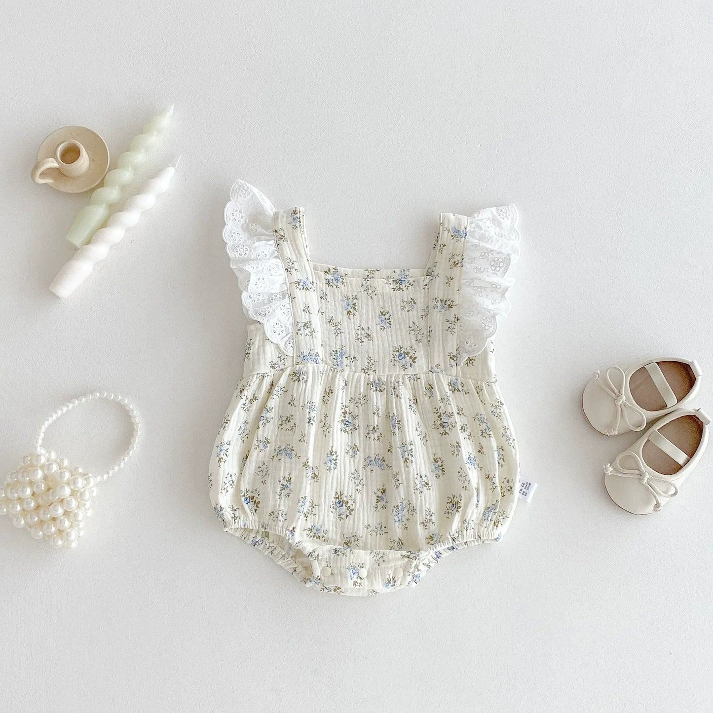 Summer Arrival Baby Girls Floral Pattern Fly Sleeves Onesies-1