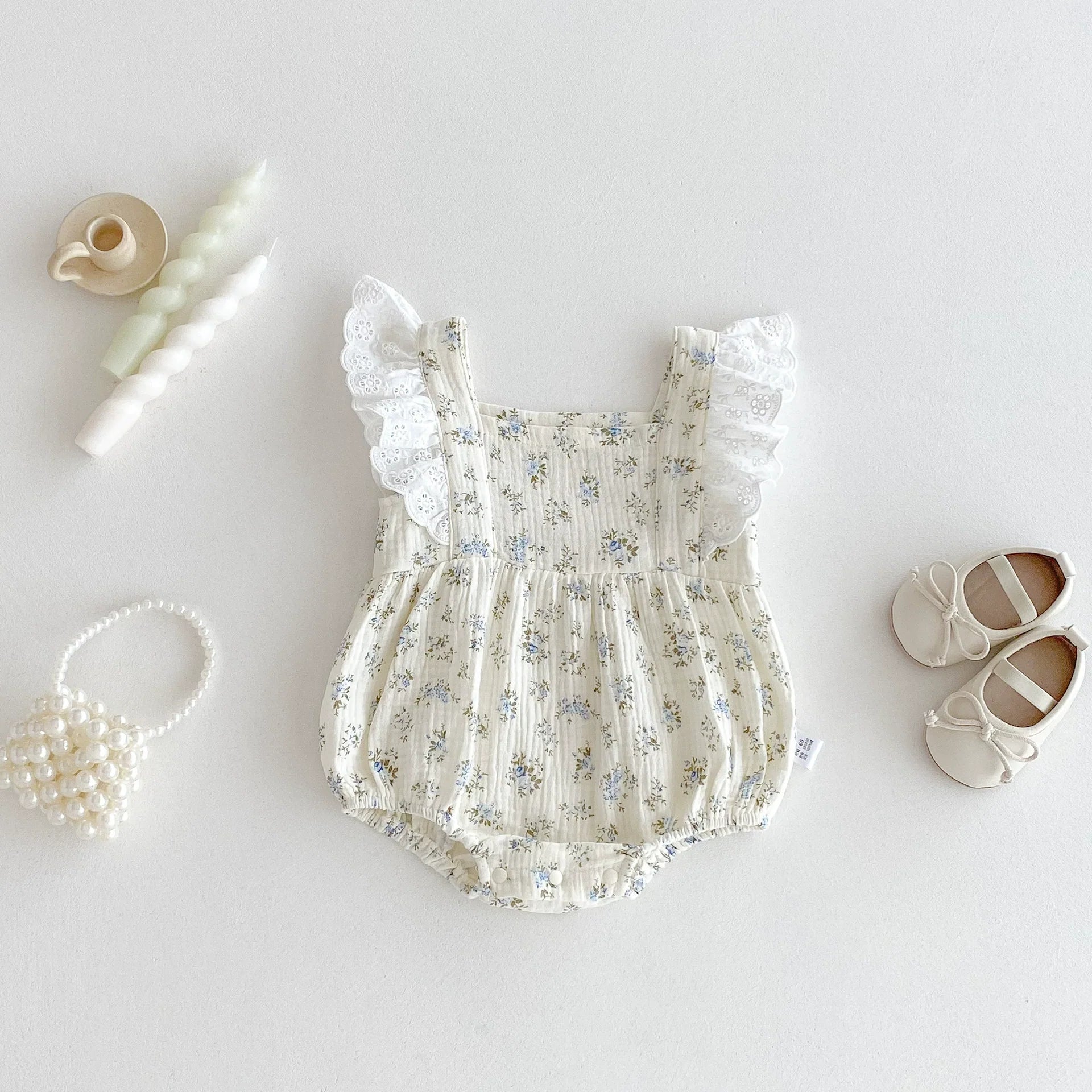 Summer Arrival Baby Girls Floral Pattern Fly Sleeves Onesies-1