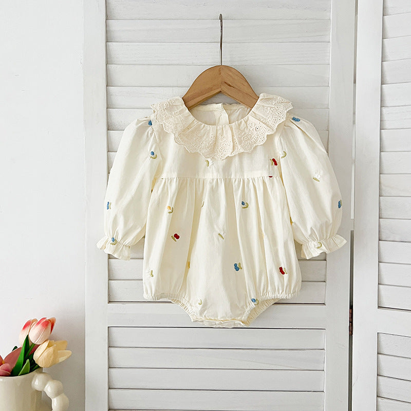 Spring Baby Girls Floral and Fruits Embroidery Pattern Long-sleeved Onesies and Dress – Princess Sister Matching Set-2