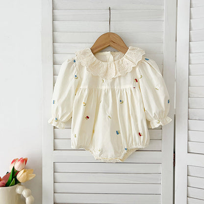Spring Baby Girls Floral and Fruits Embroidery Pattern Long-sleeved Onesies and Dress – Princess Sister Matching Set-2