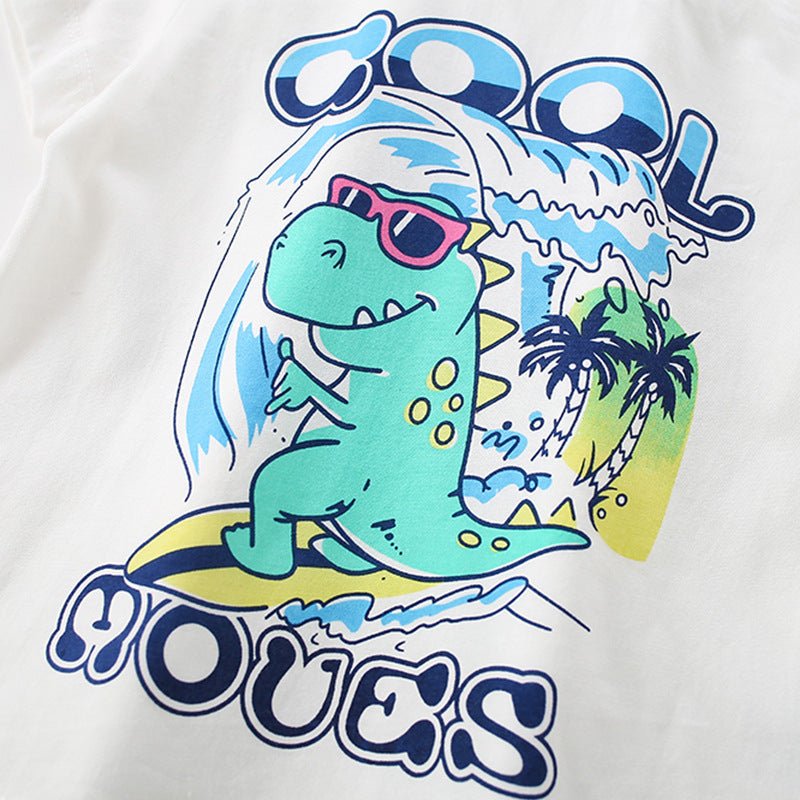 Summer Baby Kids Boys Refreshing Dinosaurs Cartoon Pattern T-Shirt And Shorts Clothing Set-3