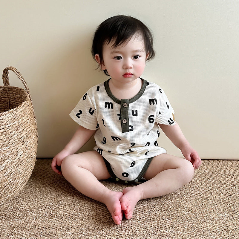 Baby Unisex Letters Pattern Round Neck Short-Sleeve Onesies In Summer-2