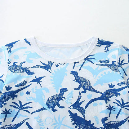 Summer Baby Kids Blue Dinosaurs Pattern T-shirt and Shorts Casual Clothing Set for Boys-2