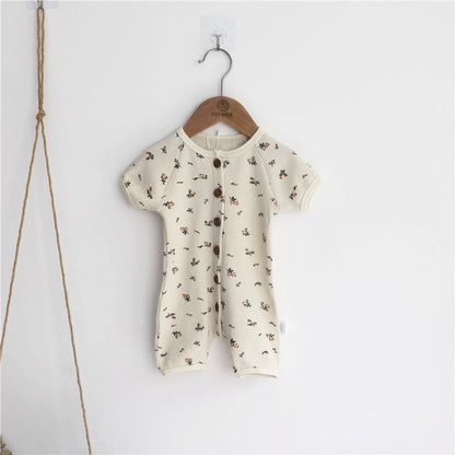 Baby 1pcs Allover Floral Graphic & Solid Single Breasted One PieceJumpsuit-2
