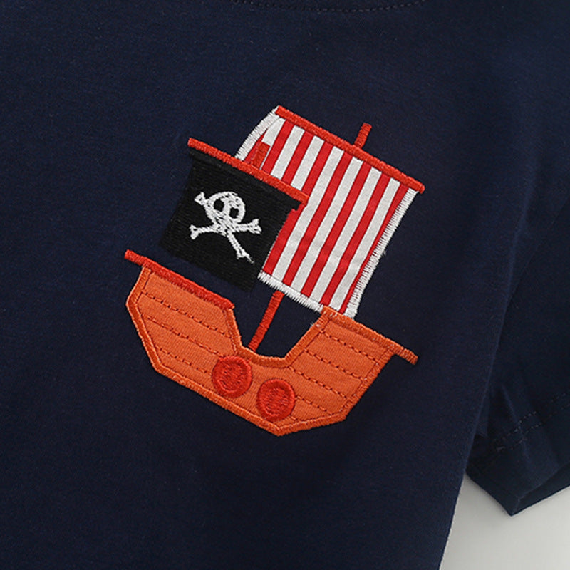 Summer Baby Kids Pirate Cartoon Pattern T-shirt and Shorts Clothing Set for Boys-2