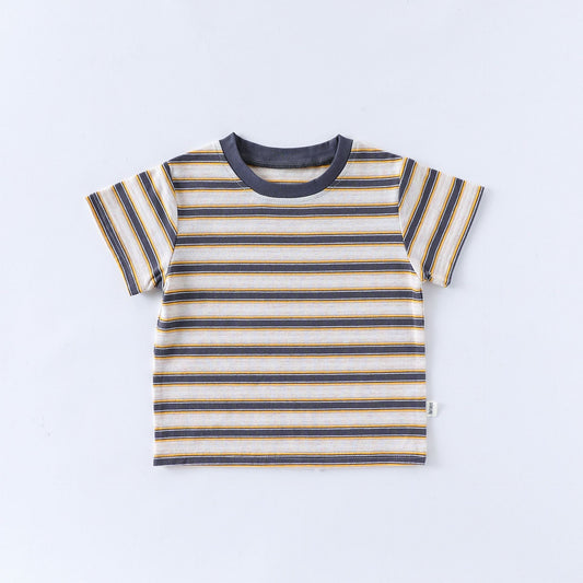 Kids’ Striped Pattern Short Sleeves T-shirt in European and American Style for Summer-0