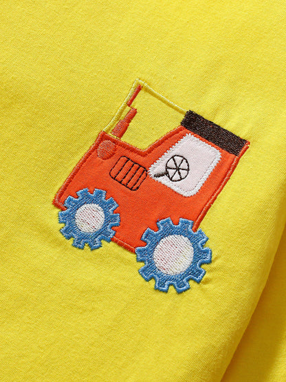 Kids’ Tractors Cartoon Pattern Short Sleeves T-shirt in European and American Style for Summer-2