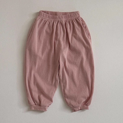 Children Summer Unisex Solid Color Thin Breathable Pants Casual Kids Trousers-2