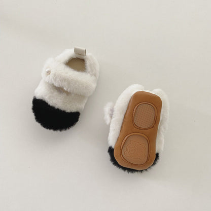 Winter Baby Girl Princess Design Color Patchwork Cozy Fleece Toddler Walking Shoes-1