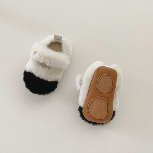 Winter Baby Girl Princess Design Color Patchwork Cozy Fleece Toddler Walking Shoes-1
