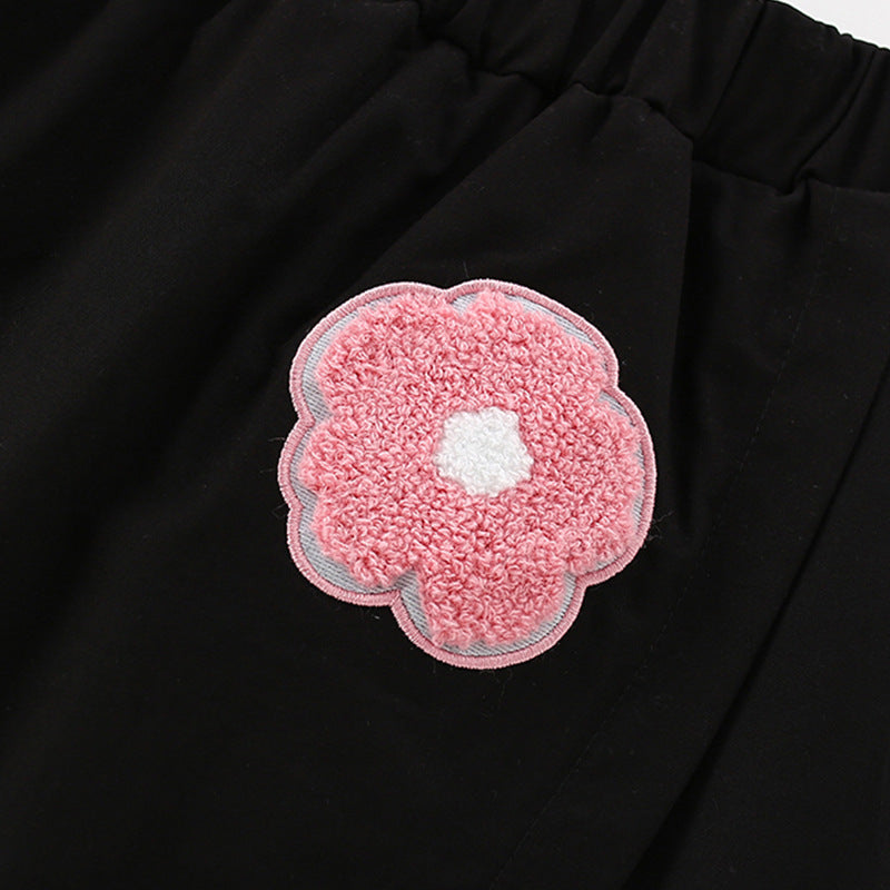 Summer Baby Kids Flowers and Letters Pattern T-shirt and Skirt Clothing Set for Girls-3