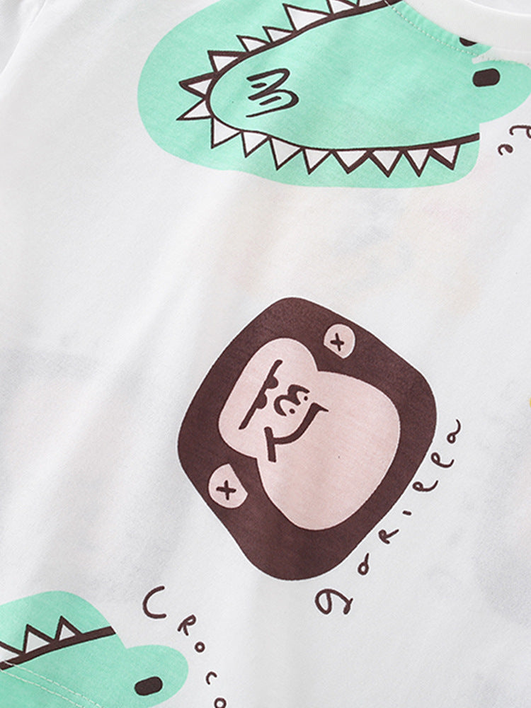 Summer Baby Kids Boys Animals Cartoon Print T-Shirt And Casual Shorts Clothing Set-2