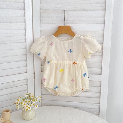Arrival Summer Baby Kids Girls Butterfly Bows Pattern Short Sleeves Crew Neck Onesies and Girls’ Dress – Princess Sister Matching-1