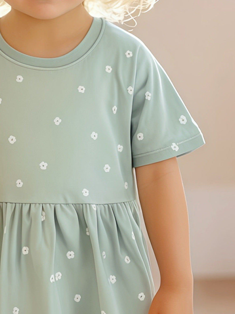 Summer Cartoon Short-sleeved Dress with Crew Neck for Stylish Girls-2
