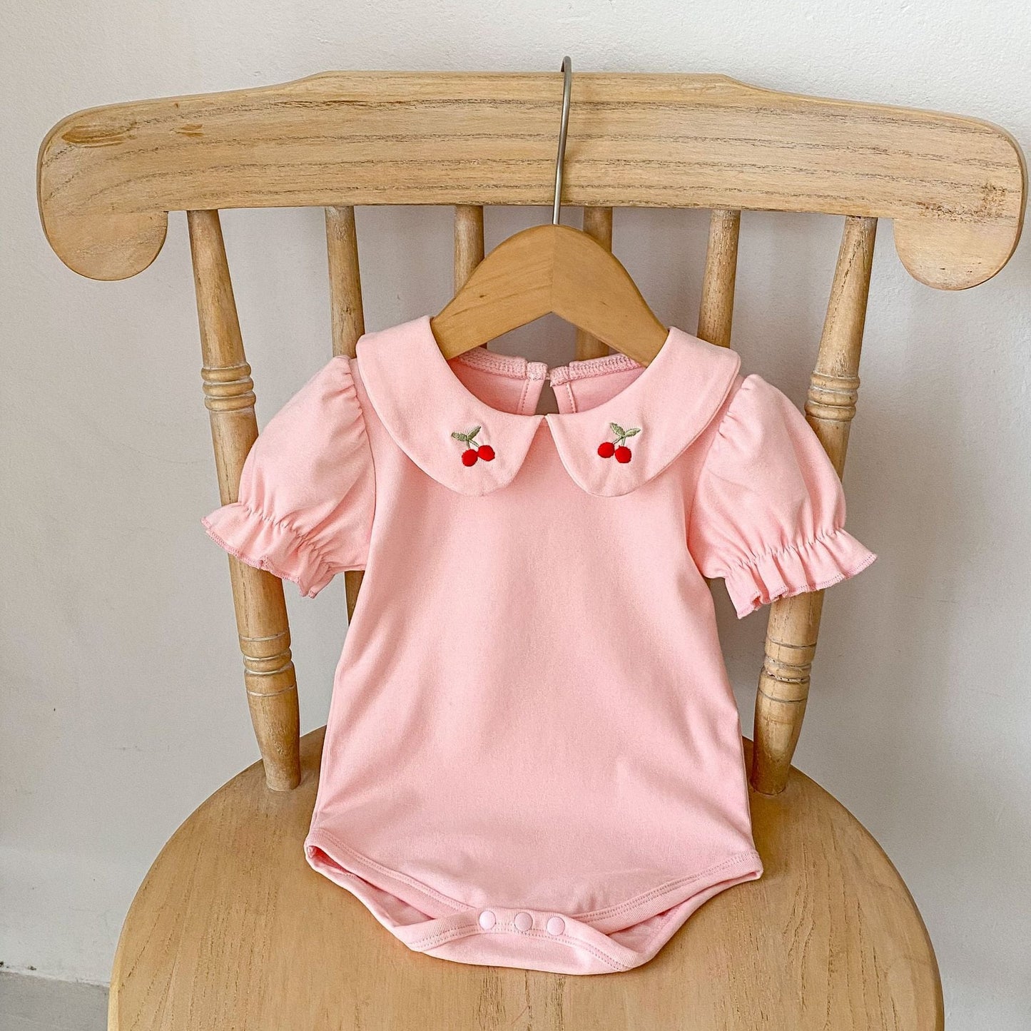Baby Girl Embroidered Design Lapel Simple Style Onesies