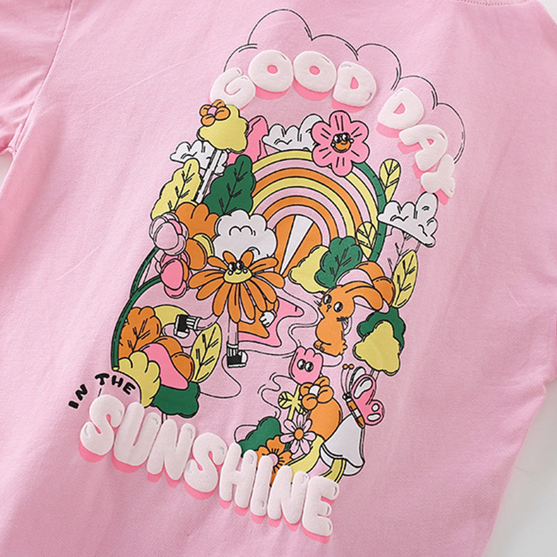 Summer Baby Kids Flowers and Letters Pattern T-shirt and Shorts Clothing Set for Girls-2
