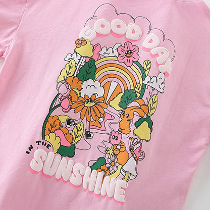 Summer Baby Kids Flowers and Letters Pattern T-shirt and Shorts Clothing Set for Girls-2