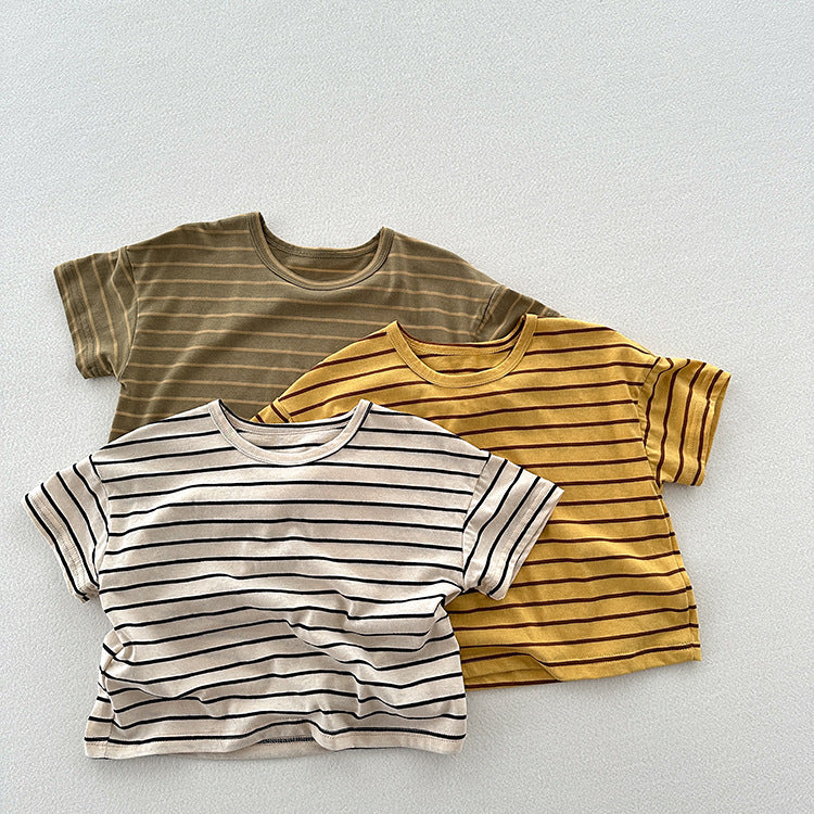 Summer New Arrival Kids Unisex Soft Comfortable Short Sleeves Striped Thin Top Casual T-Shirt-0