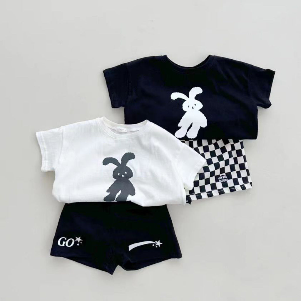 Summer Arrival Kids Crew Neck Short Sleeves Thin Rabbit Print Top T-Shirt-2