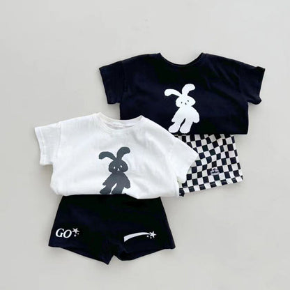 Summer Arrival Kids Crew Neck Short Sleeves Thin Rabbit Print Top T-Shirt-2