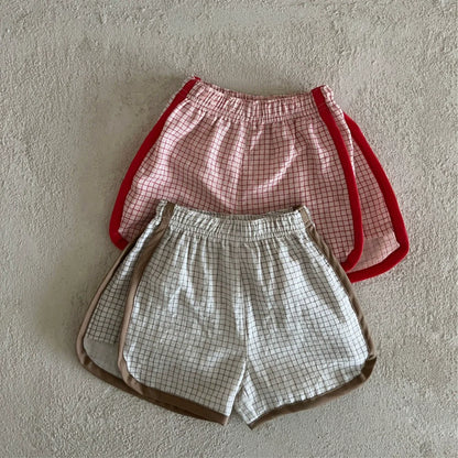 Summer Arrival Kids Unisex Cotton Casual Style Plaid Pattern Shorts-1