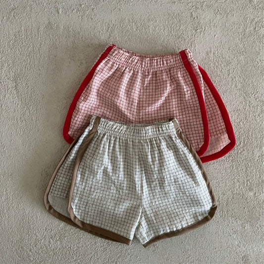 Summer Arrival Kids Unisex Cotton Casual Style Plaid Pattern Shorts-1