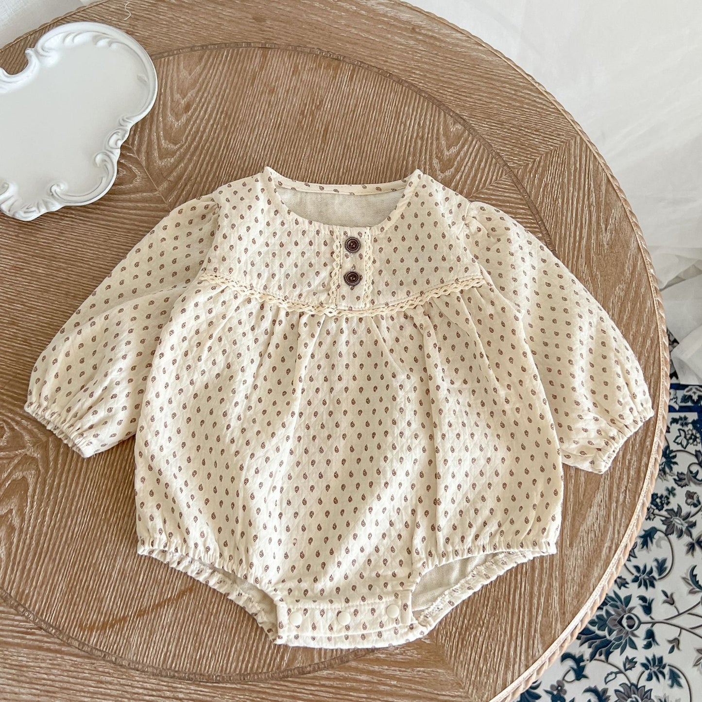 Baby Polka Dot Pattern Long Sleeve Lace Design Onesies-2