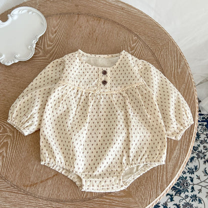 Baby Polka Dot Pattern Long Sleeve Lace Design Onesies-2