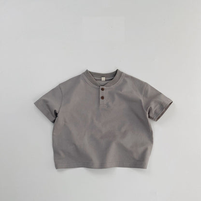 Summer Kids Unisex Minimalist and Versatile Short Sleeves V Neck Children’s Polo Shirt-3