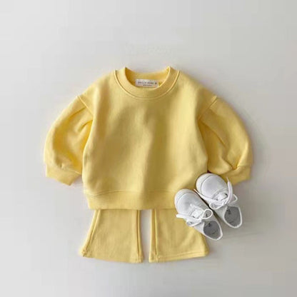 Autumn Baby Kids Unisex Casual Solid Color Long Sleeves Pullover and Flared Pants Clothing Set-2