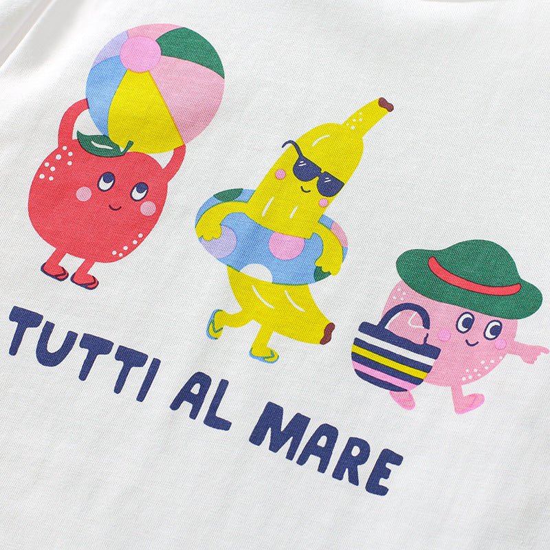 Kids’ Fruits Cartoon Pattern Short Sleeves T-shirt in European and American Style for Summer-2